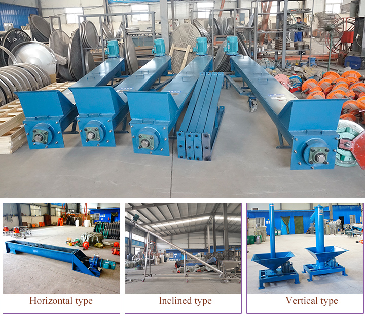 Auger conveyor can convey horizontally, inclinedly and vertically.