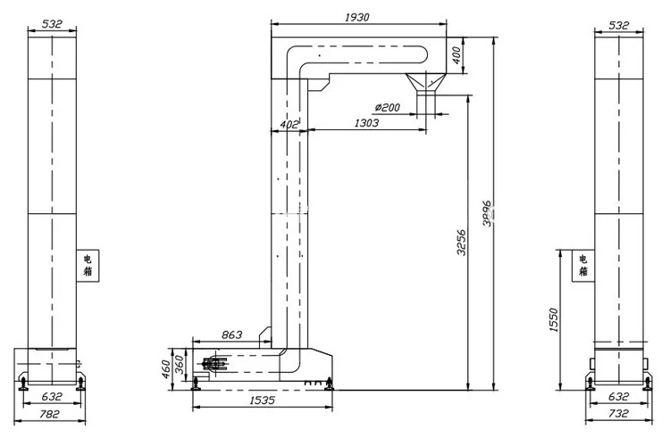 Dimensions of Z type bucket elevator