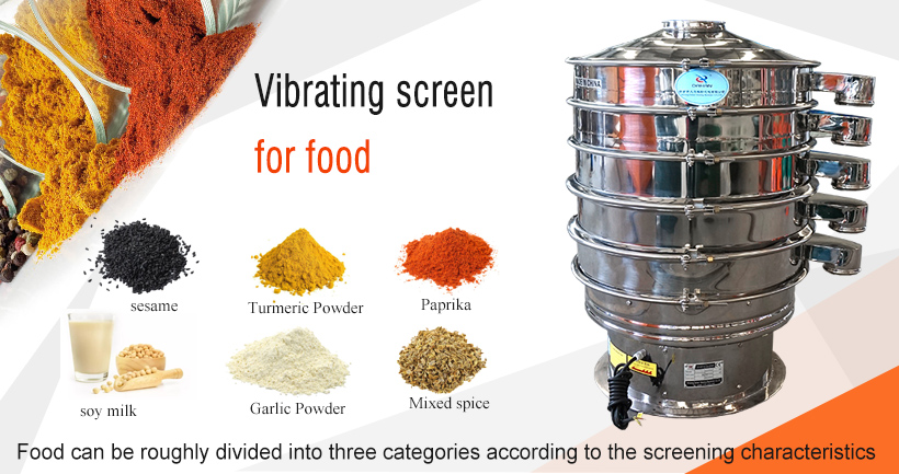 Vibrating screen for food