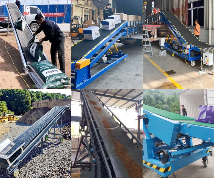 Dahan Mobile Conveyor Working Site Loading Bags Boxes Bulk Materials for Warehouse