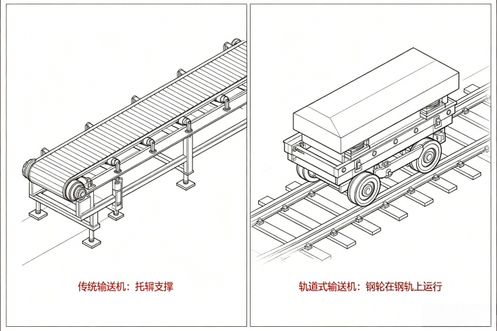 Rail-running conveyor vs traditional idler conveyor comparison