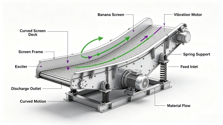 Comparison of circular, linear and banana vibrating screen types