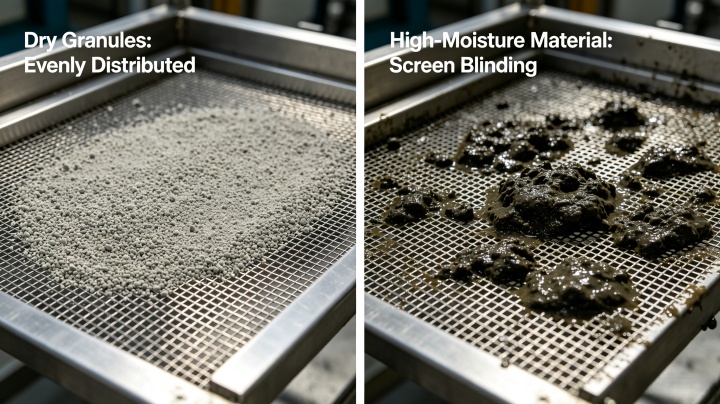 wet sticky material blinding on multi deck vibrating screen mesh