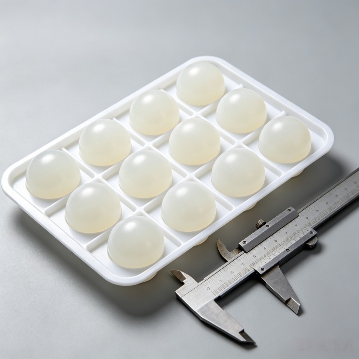 FDA-compliant white silicone rubber balls for anti-clogging vibrating screen cleaning system with 25mm diameter size reference