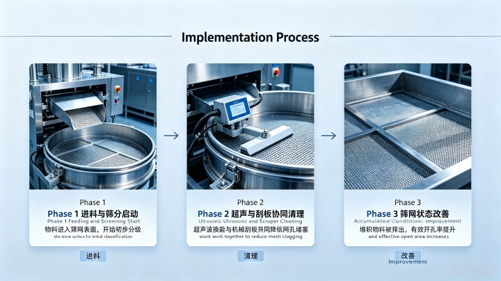 Three-phase installation process of anti-clogging vibrating screen system ball tray installation ultrasonic calibration and scraper retrofit