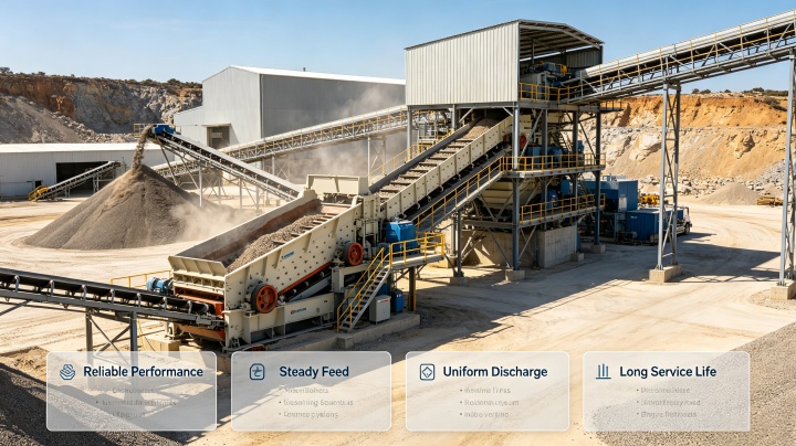 High capacity vibrating screen operating reliably at customer aggregate plant with proven performance