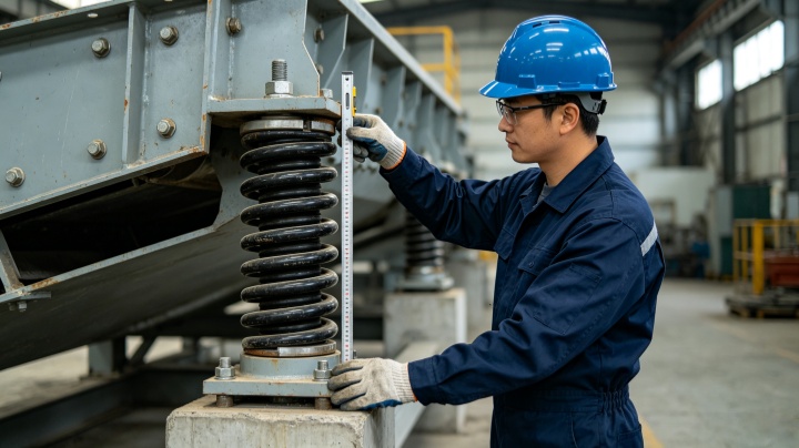 Technician performing preventive maintenance check on vibrating screen bearing temperature