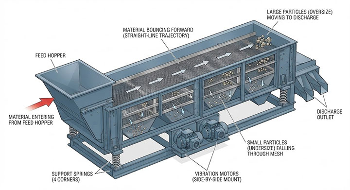 Working principle diagram of rectangular vibrating screen