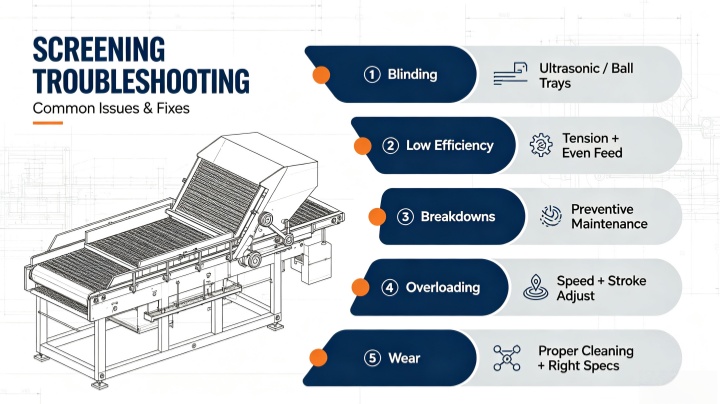 Infographic summary of five common industrial screening problems and solutions for better performance