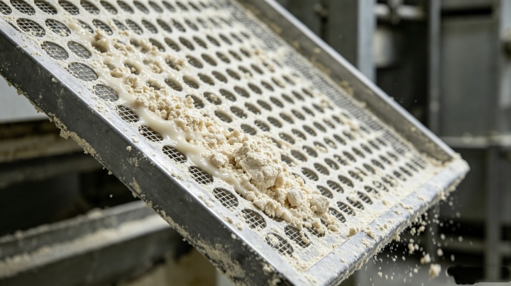Screen clogging and blinding problem on vibrating classifier mesh caused by fine powder adhesion and near-size particle wedging