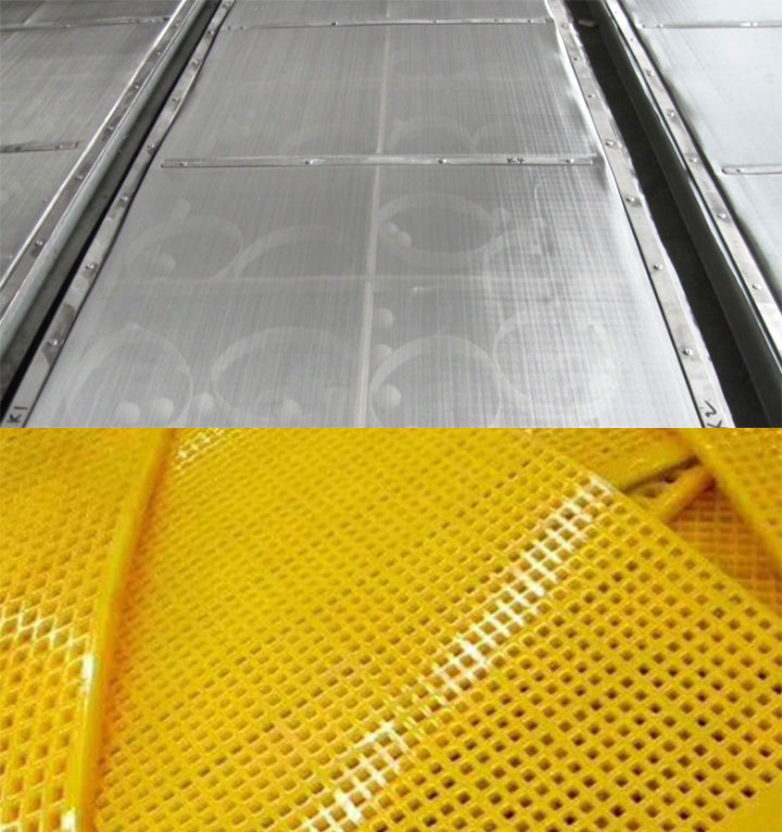 Horizontal vibrating screen wire mesh and polyurethane mesh