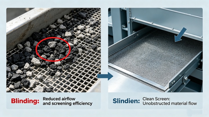 Clogged and blinded separator screen vs. clean mesh – regular inspection prevents capacity loss