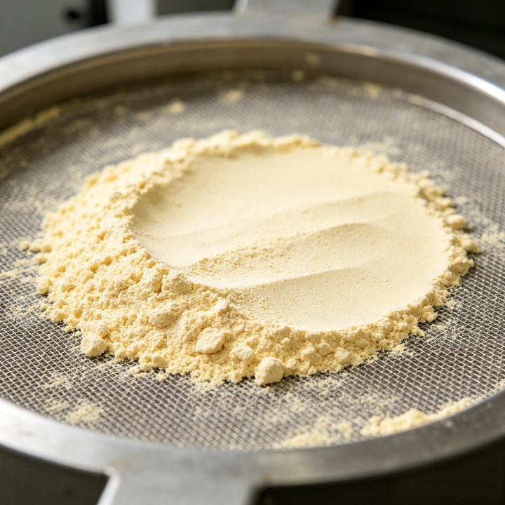 Sticky powder material caking on vibrating screen surface due to hygroscopic properties