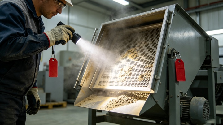 engineer checking screen tension on vibrating separator