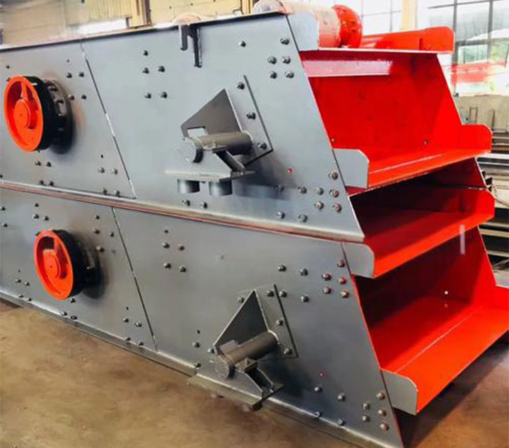 Multi-deck heavy-duty circular vibrating screen with eccentric block exciter for aggregate processing.