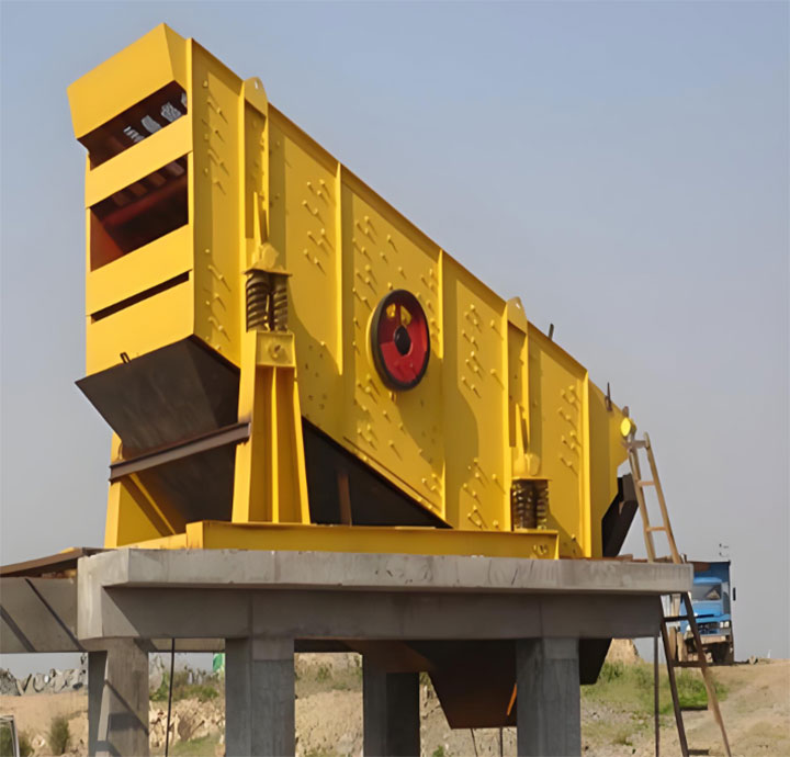 Large-scale multi-deck high-capacity vibrating screen installed on industrial platform for precise material separation.