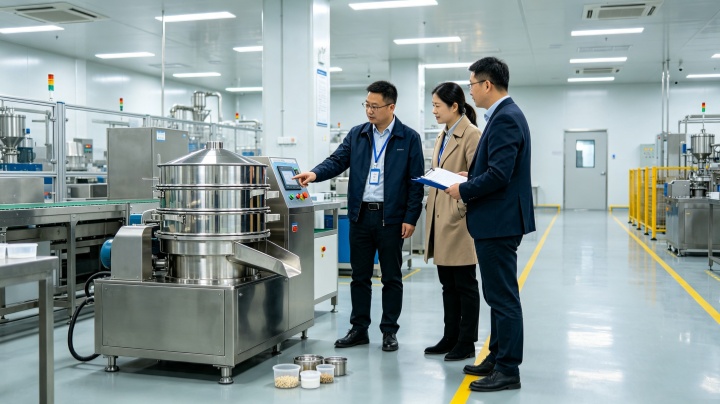 Material testing of bulk powder samples on a laboratory-scale screening sifter before equipment purchase