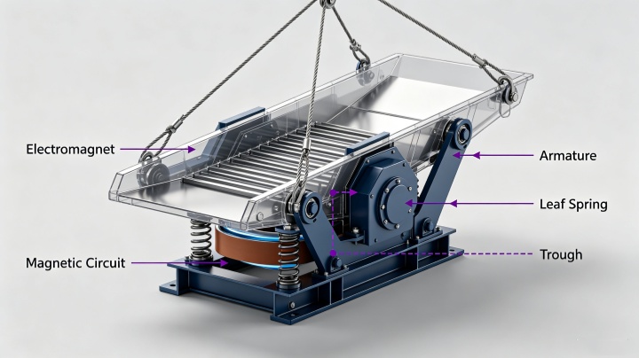 Electromagnetic vibrator feeder structure cross-section diagram