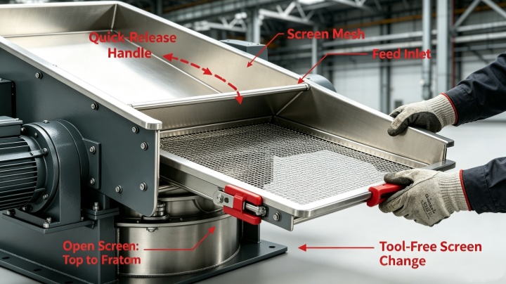 Tool-free quick-release screen frame of ZPS inline vibrating screen with removable mesh for easy maintenance