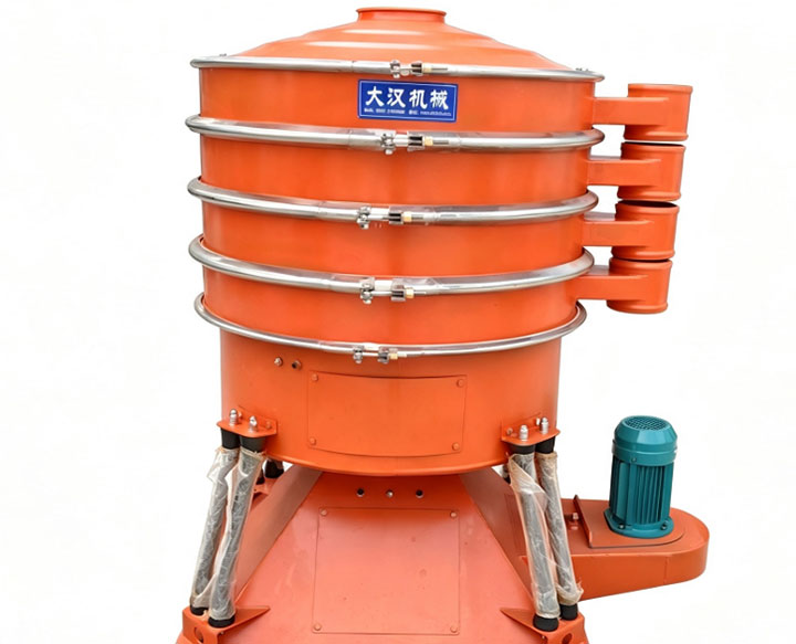 Tailored industrial screening machinery with customized orange finish, extended base frame, and multiple discharge outlets for specific plant layouts