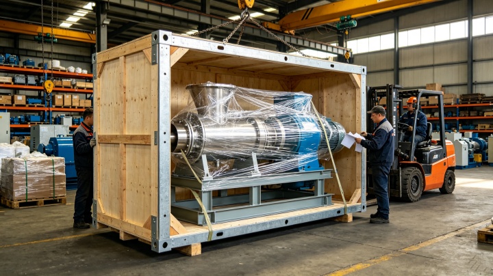 Export packing of solid-liquid separator in wooden case for international shipping from China