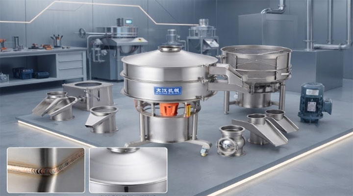 Dahan Machinery industrial stainless steel vibrating screen showroom and accessories display