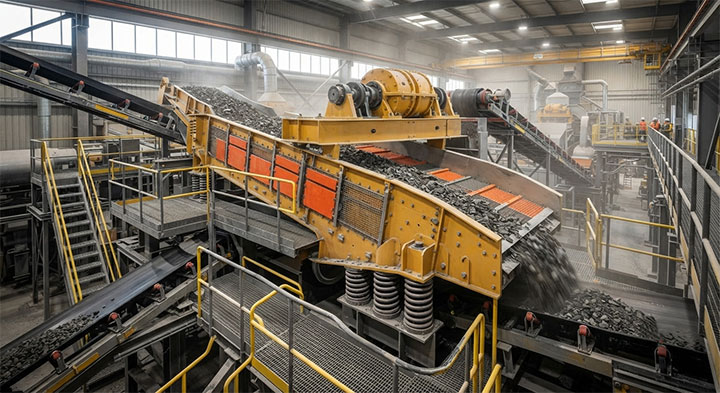 Customized heavy-duty banana vibrating screen operating in a mineral plant layout with flexible structural integration