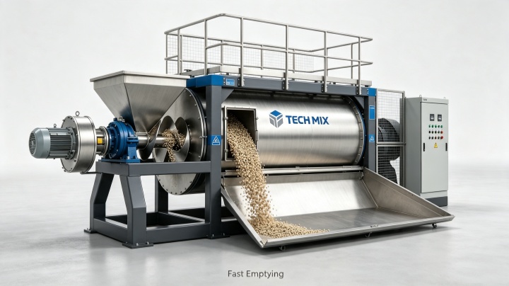 Full-length pneumatic discharge door of single shaft paddle mixer for quick clean discharge
