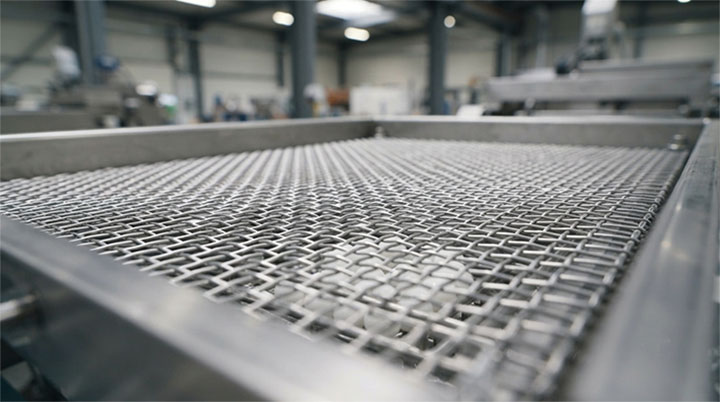 High-precision stainless steel wire mesh and anti-blinding bouncing ball device on a Dahan industrial vibrating screen.