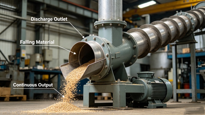 Working principle of vibrating spiral elevator - material particles moving upward along spiral trough through micro-throw vibration motion