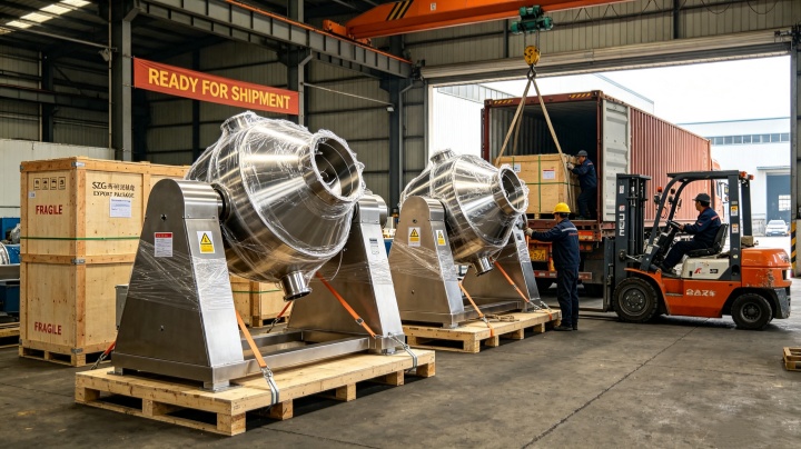 double cone rotary vacuum dryer factory workshop assembly and quality inspection