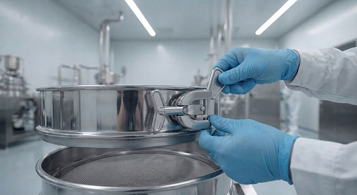 Dahan Machinery sifter's quick-locking mechanism for tool-free screen mesh replacement