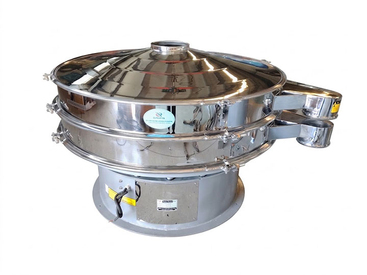 Dahan brand high-precision stainless steel rotary vibrating screen, multi-deck industrial sieve machine with mirror finish, clean product image on white background