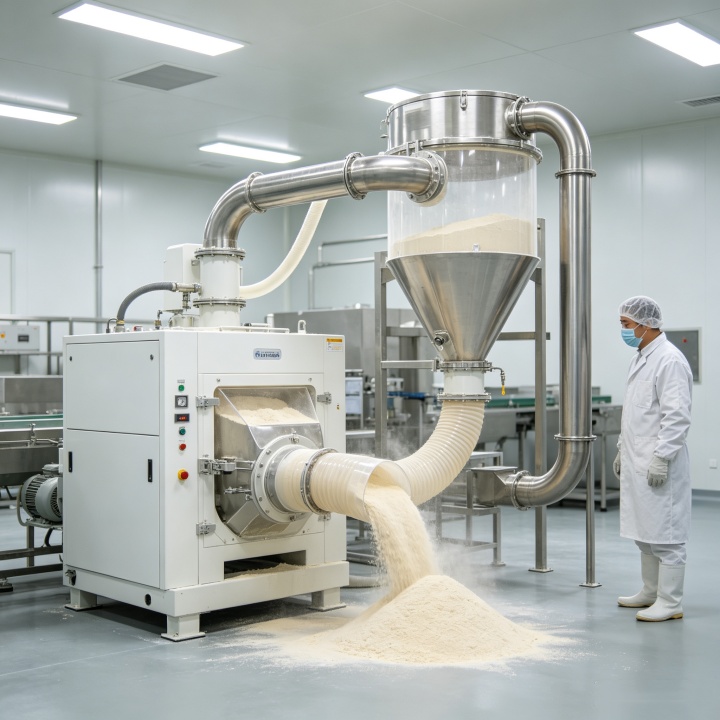 Pneumatic vacuum conveyor handling various materials flour pharmaceutical powder carbon black