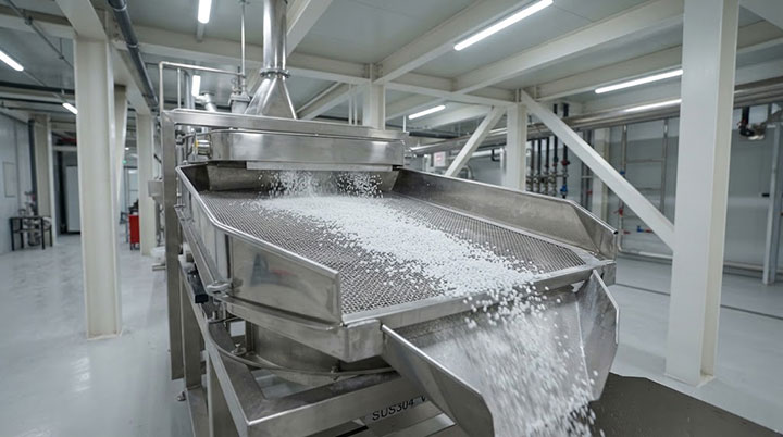 SUS304 stainless steel vibrating sifter processing dry chemical powder in a clean plant