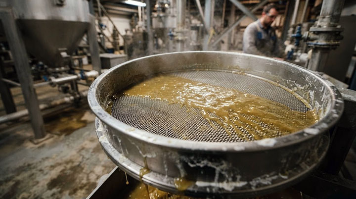 SUS316L sifter screen handling corrosive chemical slurry in a wet industrial environment