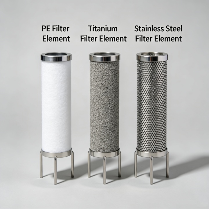 PE, Titanium and Stainless Steel filter options for electric vacuum conveyor in food and pharmaceutical applications