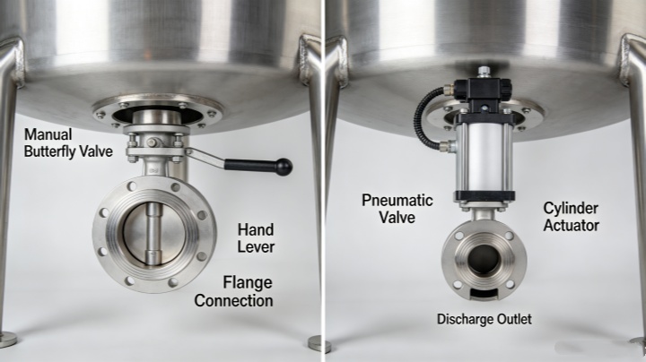 Liquid injection spray nozzles installed inside a Ribbon Mixer Blender for adding binders or oils during mixing