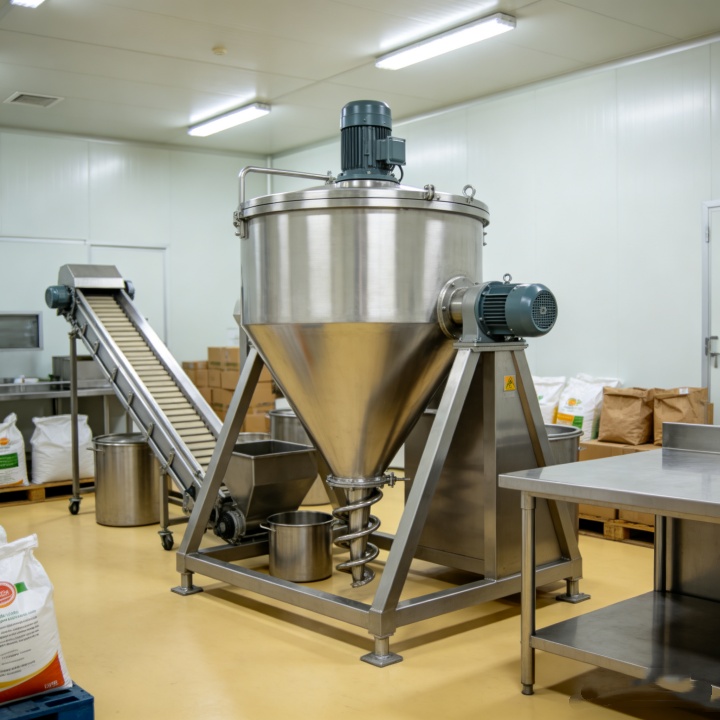 DZDS Series conical screw mixer installed in a lithium battery material production facility